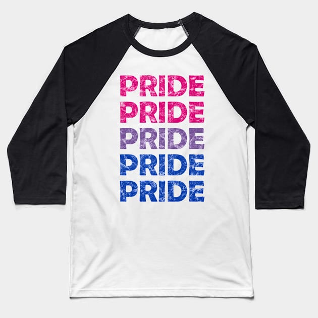 Bisexual Pride Flag Colors Repeating Text Design Baseball T-Shirt by bumblefuzzies